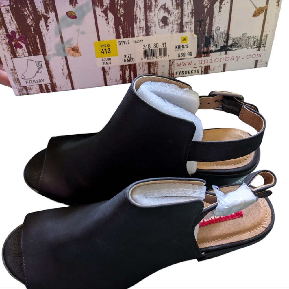 NEW Union Bay Women's Peep Toe Chunky Heel Boots/Sandals Black